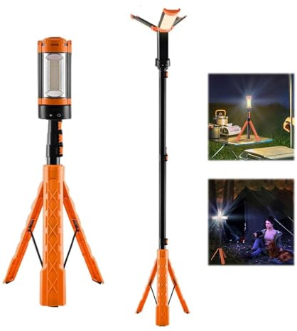 Portable Camping Light with Stand 6ft Max Height, Rechargeable Cordless Work Light with 3 LED Lamp Heads, 2500 Lumens Dimmable Magnetic Emergency Flashlight with Detachable Tripod