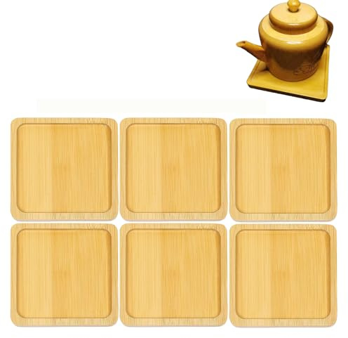 Sottobicchieri in Bambù,6 Pcs Mosaico per Piastrelle di Vetro Vassoio Quadrato Piccolo Sottobicchieri Legno e Resina per Bevande Kit Fai Da Te Vassoio Decorativo Regalo Attività Artigianali