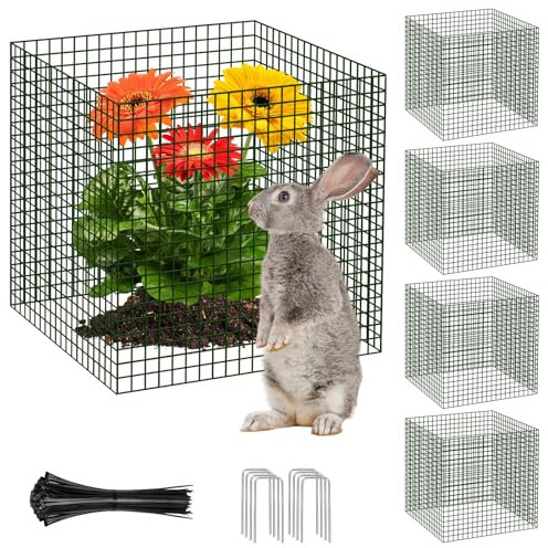 Heekcaa 12x12 Square Plant Protectors from Animals,4 Pack Garden Wire Plant Cages for Vegetable Fruits Flowers Garden Protection from Animals (4, Black)