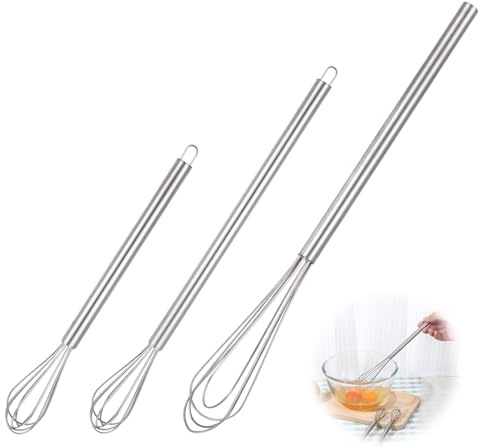 3 Stück Kleiner Schneebesen Set für Restaurants und Private Küchen,Metallisch Mini Schneebesen für Tassen zum Kneten von Teig, zum Schlagen von Eiweiß, zum Verrühren von Butter