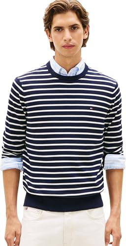 Tommy Hilfiger Jersey Hombre Essential Cotton con Cuello Redondo, Azul (Navy Blue/Ivory Petal), XL