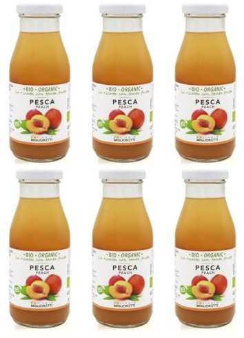Agricola Miglioretti Succo di pesca 100% Biologico 6X 200ml, Spremuta a Freddo senza Zuccheri Aggiunti - Prodotto Italiano Naturale e Dissetante