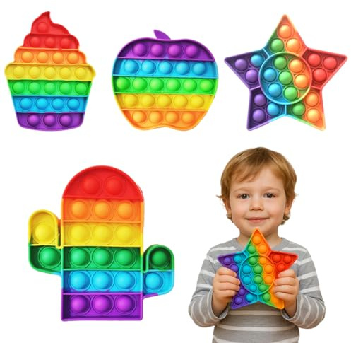KOQAIIZ Pop It Fidget Toy, 4pcs Push Bubble Sensory Explotar Burbujas Silicona Sensorial Juguete Educativo de Matemáticas Juguetes Antiestres Popit para Aliviar el Estrés y la Ansiedad