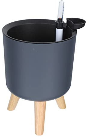 BAZEITFLOW Maceta Redonda Autorriego con Indicador Agua y Patas de Madera Maceta Decorativa para Jardín y Oficina Mediano