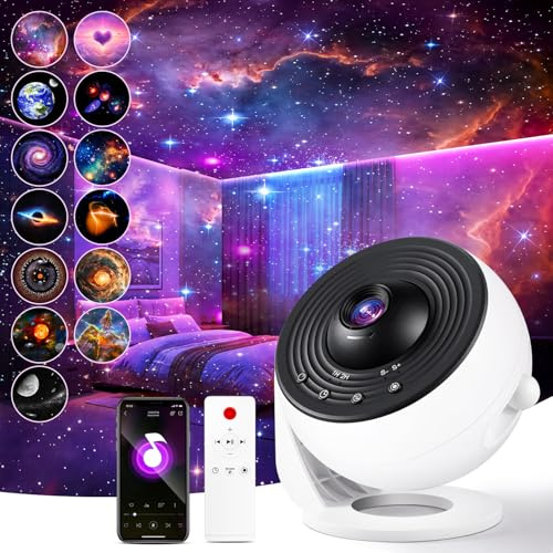 Proyector de Cielo Estrellado para Niños【Pro Ma】, 13 CD, 15 Crawsers Blancos y Bluetrooms, Control Remoto, Decoración para el Dormitorio de Adultos y Niños
