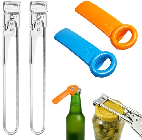 4 Stück Deckelöffner für Schraubgläser, Schraubdeckelöffner Edelstahl Einstellbarer, Glas Deckelöffner Multifunktionaler für Senioren Frauen und Menschen mit Schwachen Händen