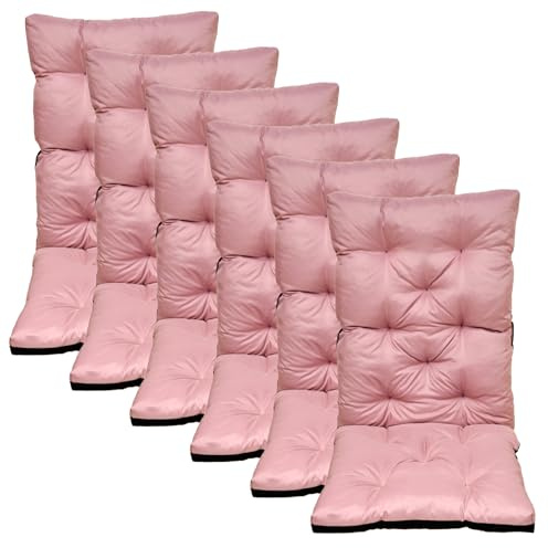 nana shop Hochlehner Auflagen für Gartenstuhl mit Rückenlehne, Sitzkissen Outdoor wasserabweisend, komfortable Stuhlkissen für Balkon, Terrasse und Garten, Bequeme Sitzpolster (120x50x8cm) (6, Rosa)