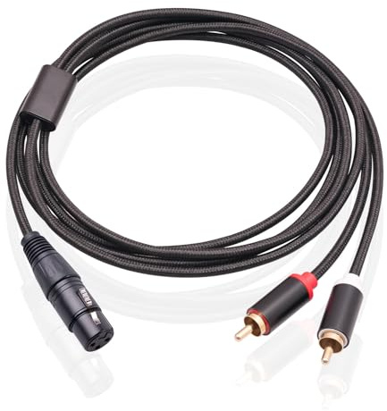 Audiokabel, XLR-Buchse auf 2 Cinch-Stecker, geflochtenes symmetrisches Mono-auf-unsymmetrisches Stereo-Kabel für Mikrofon-Mixer-Verstärker, 3 m