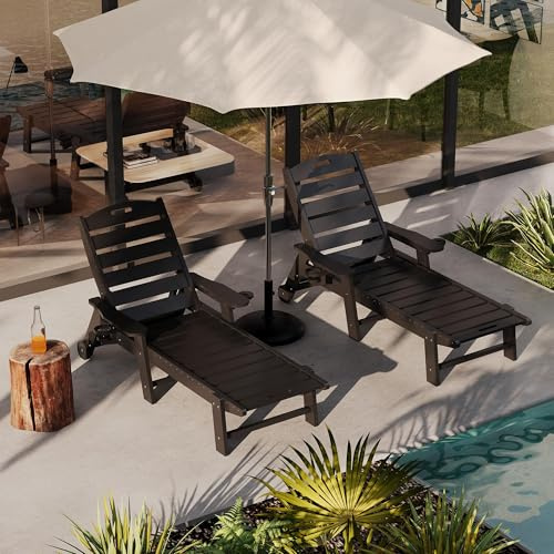Koioplie Extra Große Sonnenliege für Outdoor, Klappbare Gartenliege aus HDPE, 5-Fach Verstellbar, Liegestuhl mit Rollen, Chaise Lounge für Pool, Terrasse, Strand und Camping, Schwarz