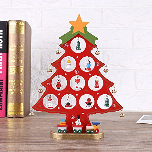 OULII Dibujos animados bricolaje madera árbol de Navidad decoración Navidad regalo adorno escritorio decoración de la mesa (rojo)