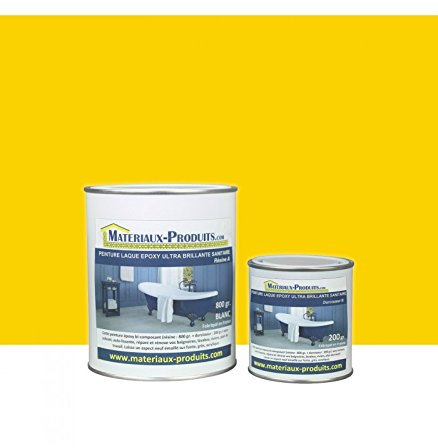 MATPRO - Peinture Laque Epoxy Salle de Bain - Sans Solvant, Auto-Lissant - Répare & Rénove Baignoire, Lavabo, Évier, Plan de Travail - Aspect Jaune - 1Kg
