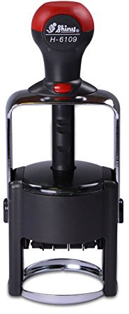 Stempel mit Wunschtext und Datum, Shiny H-6109, Ø 45 mm, stabiler runder Stativstempel mit Datumsfeld – Firmenstempel, Eingangsstempel, Bürostempel