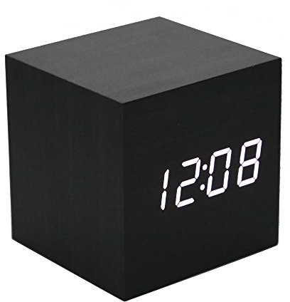 Lancoon Reloj Despertador De Madera - Reloj Digital Mini Cubo con Pantalla De Hora/Fecha/Temperatura, Brillo De 3 Niveles Y Control De Voz Ideal para Viajes A La Oficina En El Hogar