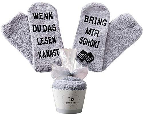 Geschenk für Frauen, WENN DU DAS LESEN KANNST BRING MIR WEIN/KAFFEE/SCHOKI/BUCH SOCKEN, witziges Geburtstagsgeschenk für Freundin Schwester Mama