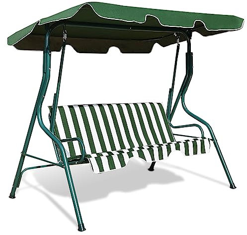 COSTWAY Dondolo a Tre Posti con Oscurante per Proteggersi dal Sole,Colori Disponibili:Nero caffè Verde più Bianca (Verde)