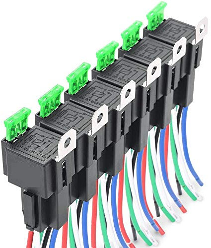 DollaTek 6Pcs 12V 30A Cablaggio Interruttore relè Fusibile Fusibile Lama ATO/ATC, relè elettrici automobilistici SPST a 5 Pin con Cavi 14 AWG per Servizio Pesante