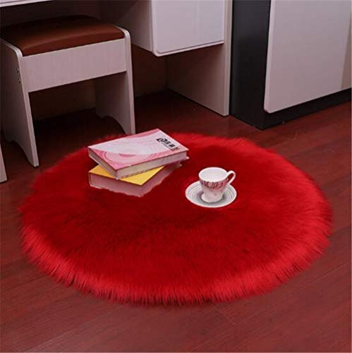 Hava Kolari Lammfell Faux Teppich Schaffell Lammfellimitat Nachahmung Longhair Bettvorleger Fell Wolle Vorleger oder Matte für Stuhl Sofa (70cm,Rot)