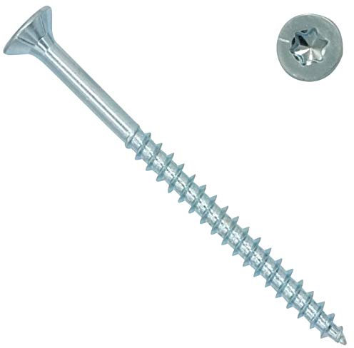 Spanplattenschrauben 5x40 mm - 200 Stück - TX25 (I-Stern) - Senkkopf/Teilgewinde/Fräsrippen - blau verzinkt - SC200 | SC-Normteile