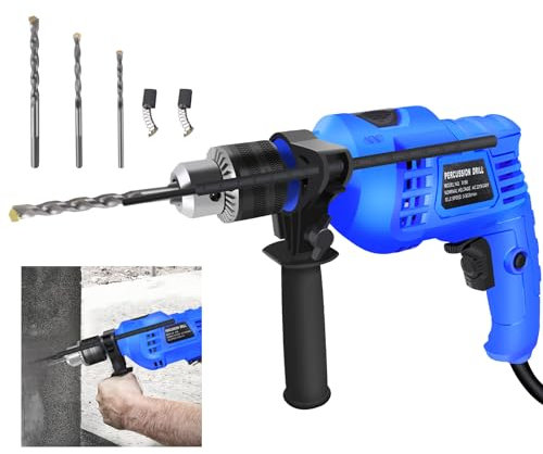 1500W Electric Impact Drill Hammer Home Multi-Function Power Rotary Tools DIY Electric Hammer Drill 3 Modes in 1, with 360°Rotating Handle for Concrete, Brick Wall Excavation