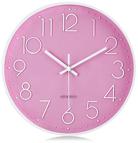 Lafocuse 3D Ziffern Lautlos Wanduhr Rosa, Kinder Wanduhr Mädchen, Ohne Ticken Geräuschlos Deko Modern Küchenuhren Kinderzimmer Büro 30 cm