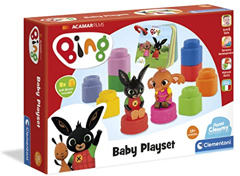Clementoni - 17693 - Playset Bing con mattoncini Clemmy - mattoncini Morbidi - Personaggi Bing e libricino - Set Costruzioni morbide Bambini 18 Mesi - Made in Italy