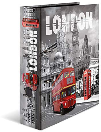 HERMA Ordner A4 London England Set, 10 Stück, 7 cm breit, Kinder Ringordner mit Städte Motiv, bunter Aktenordner mit Innendruck für Jungen und Mädchen