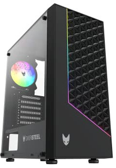 Oversteel - Iridium Boîtier PC Gaming compatible avec les cartes ATX, Micro ATX et ITX, ventilateur A-RGB 120mm, façade en mesh, 2 filtres à poussière, verre latéral trempé, USB 3.0, noir