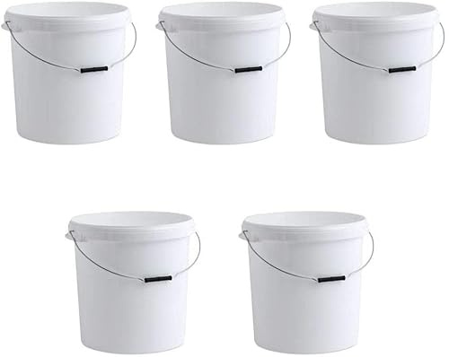 OiPPS Kunststoffeimer mit Deckel und geformtem Griff, 30 l, Weiß, luftdicht, recycelbar und BPA-frei, 5 Stück