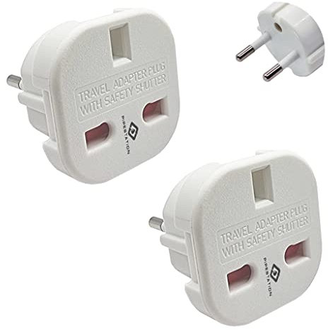 Pipestation 2 Pack - Universal Adapter Plug UK to Europe Type C, E, F - Travel Adapter EU to UK