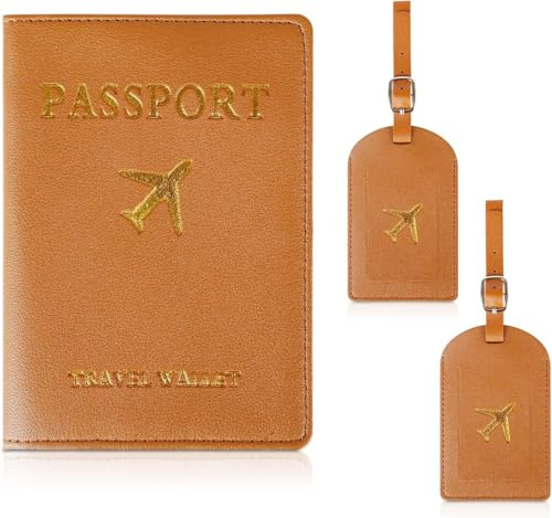 Esteopt Reisepasshülle,3 PCS（1PCS Reisepass Schutzhülle+2PCS Kofferanhänger）,Blau Reisedokumententasche aus Kunstleder,Herren Passport Holder für Kreditkarten, Ausweis und Reisedokumente