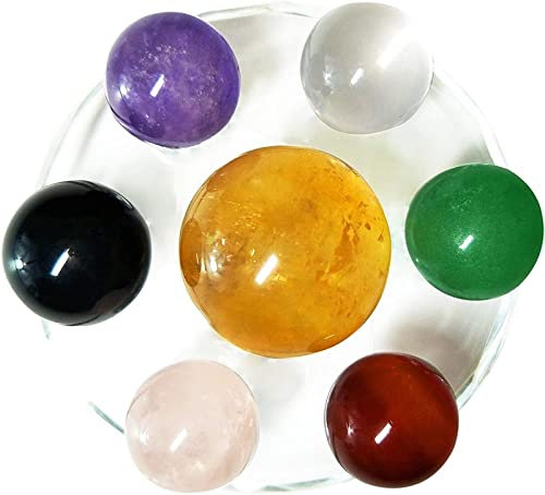MVDECOR Set di 7 Sfere di Cristallo Chakra Naturali con Supporto, Sfere di Cristallo di guarigione Naturale Pietre Chakra burattate per la Meditazione curativa Fengshui Regalo per la Decorazione