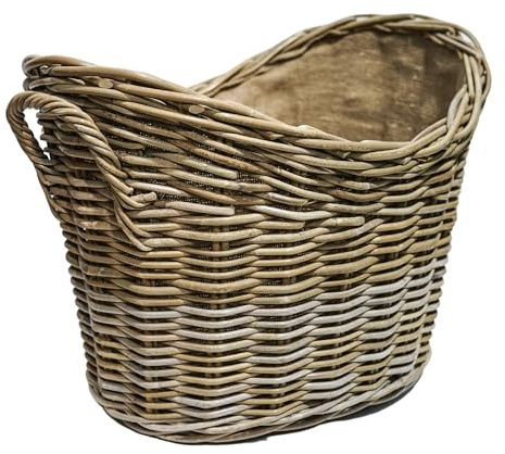 Ivyline Oval Wicker Log Basket with Handles - Lined & Hand Finished - Stylish Kindling Storage - H39 x W55 cm