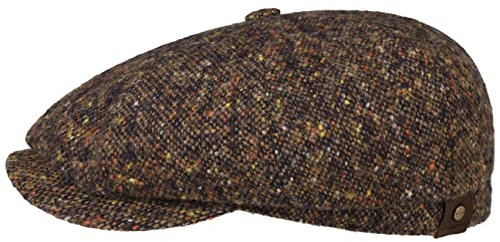 Stetson Hatteras Donegal Schirmmütze Damen Herren Made in EU 100% Schurwolle Baumwollfutter Flatcap Herbst Winter braun-blau 60 cm