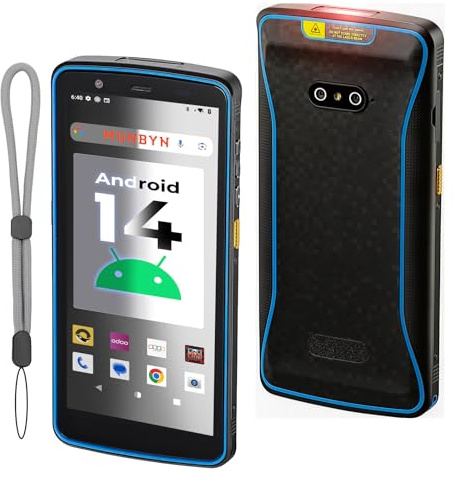 MUNBYN Escáner de código de Barras Android 14, PDA escáner 2D 1D QR, Pantalla Grande de 5.7 Pulgadas, 4+64G, IP67, Wi-Fi de Doble Banda, 4G, BT, Recolector de Datos para almacén