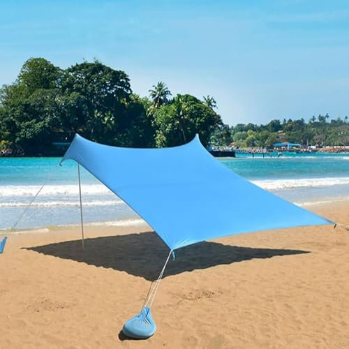 Tenda da Spiaggia, Portatile Protezione Tenda Da Sole con 4 Sacchi di Sabbia e 2 pali in Alluminio, 2.1*1.6*1.5m UPF 50+ Tenda Parasole Per La Spiaggia, Il Campeggio Picnic, La Pesca