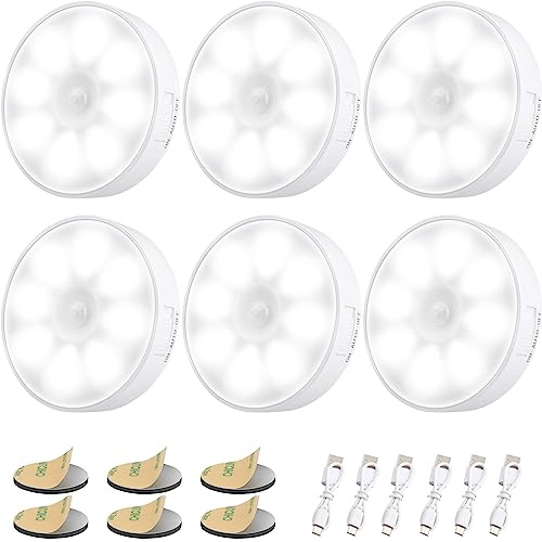 Electight 6 Packs Luz Nocturna LED Recargable para Interiores con 8 LEDs | Sensor de Movimiento, 3 Modos(Auto/On/Off), Adsorción Magnética, para Dormitorio, Armarios, Pasillo, Escaleras, Garaje