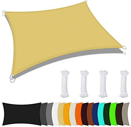 Sonnensegel Sonnenschutz Rechteckig 4 x 7 m Rechteckig Wasserdicht UV Schutz Balkon Sichtschutz PES Polyester Reißfest Wetterfest für Balkon Garten Terrasse, Creme Farben