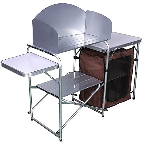PODEC Tavolo da Cucina Pieghevole da Campeggio, Tavolo da Cucina Esterno con Organizzatore di Stoccaggio del Parabrezza E Borsa per Il Trasporto, per Picnic, Barbecue, Viaggi in Camper