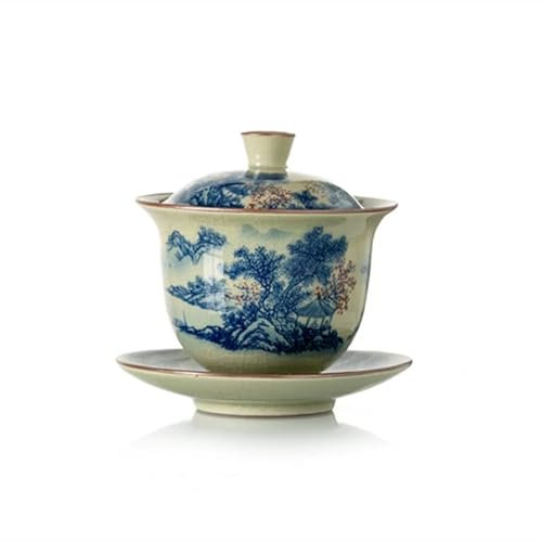YUWEN Paysage Céramique Ouverture Gaiwan Pour Thé Soupière Tasse À Thé Chinois Bols À Thé Vintage Bleu Chawan Thé Cérémonie Ensemble