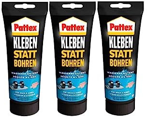 Pattex Montagekleber Kleben statt Bohren Wasserresistent, Kraftkleber für innen & außen, universell einsetzbarer Baukleber, Kleber mit hoher Festigkeit, 3 x 340g