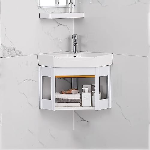 Meuble de Rangement avec lavabo,Meuble sous Vasque,Meuble Lave Main d'angle,Lavabo Mural en Céramique avec Robinet et Tuyau De Vidange,pour Buanderie WC. (Size : Low Configuration, Color : Double la