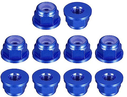 QUARKZMAN 10Stk Nylon Einsatz Sechskant Sperre Muttern - M2 x 0.4mm Aluminum Legierung Selbstsichernde Mutter Eloxieren Flansch Sicherungsmutter für Befestigungsmittel (Saphirblau)
