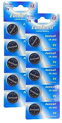 Eunicell - 10 x CR2032 3V Lithium Coin Battery/Button Battery - (DL2032/CR2032) Suitable for use in LED lights, Digital Voice Recorders, Toys, Blood Glucose, Cholesterol Testing, Meters, Toys