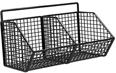 Gralara Cestini portaoggetti a griglia, Supporto a Parete per cestello in Filo Metallico, cestini da Cucina sospesi per la Cucina, Doppia griglia