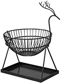 OQHAIR Plateau à Fruits en Fer Forgé Double Couche Creative Elk Fruit Basket Organisateur de Légumes (Couleur : Schwarz)