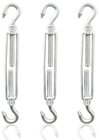 Ecginmay 3Pcs M10 Hook and Hook Turnbuckles for Cables Wire Rope Tension Stainless Steel 304 Turnbuckle Heavy Duty Turn Buckle for Shade Sail Cable Wire Tent Fence Rope