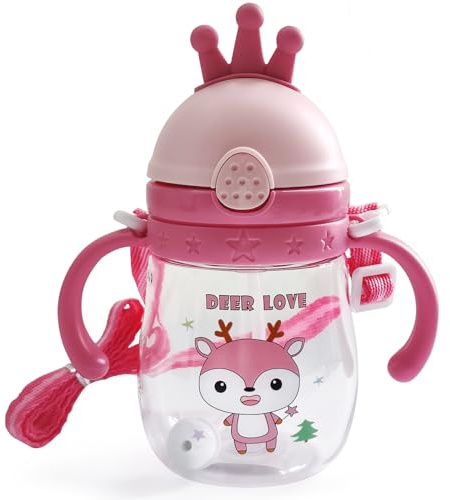 Alled Trinklernbecher Baby,Schnabeltasse Kinder ab 6 Monate Auslaufsicher Trinkbecher, Beschwerter Strohhalm Trinkbecher Kleinkind mit Griffen Schlüsselband 300ml