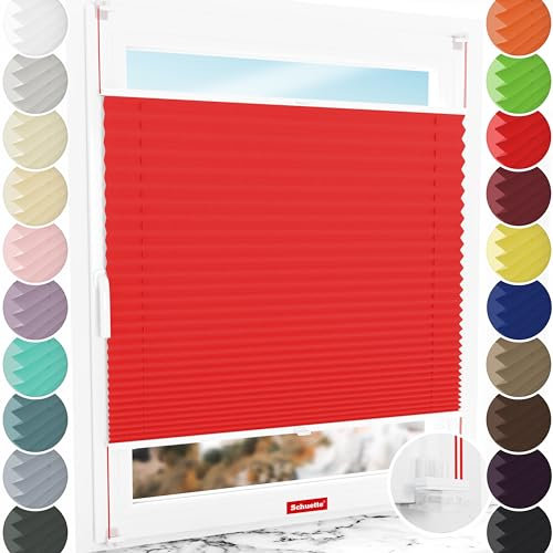 Schuette® Plissee ohne Bohren ● Thermo Kollektion: Cherry Charm (Rot) ● 20x80cm (Breite x Höhe) ● Suprafix Faltrollo Klemmfix 2.0 Rollo ● 60 Sekunden Plisseerollo Montage inkl. Video