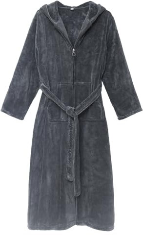 Chnnamzu Herren Bademantel Flauschig mit Reißverschluss - Herren Bademantel Frottee - Bademantel Herren Leicht - Leicht Morgenmantel - Herren Lang Warm Hausmantel - Langarm Badeponcho Saunakilt