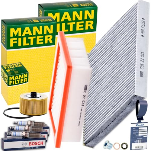 Mann Filter Filterset Inspektionspaket | C22033+CUK22021+HU10002+518.471.011+Mn+0242135517 Kompatibel mit Forfour Schrägheck (453),Fortwo Cabriolet (453),Fortwo Coup